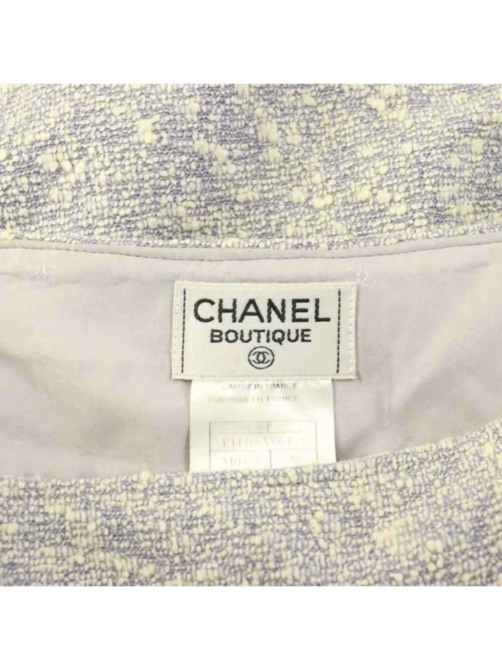 Chanel Boutique Tweed Skirt Knee-Length Ivory Navy 38